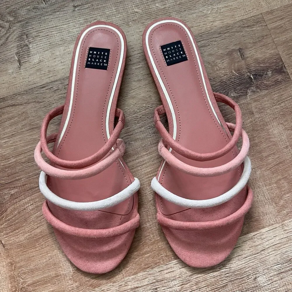 White House Black Market Briella Adobe Strappy Slide Flats Pink Sandal Size 8.5M